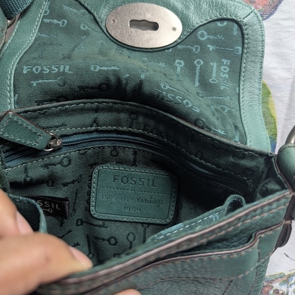 Fossil Long Live Vintage 1954 Teal Leather Crossbody  Bag Adjustable Strap - Picture 10 of 13